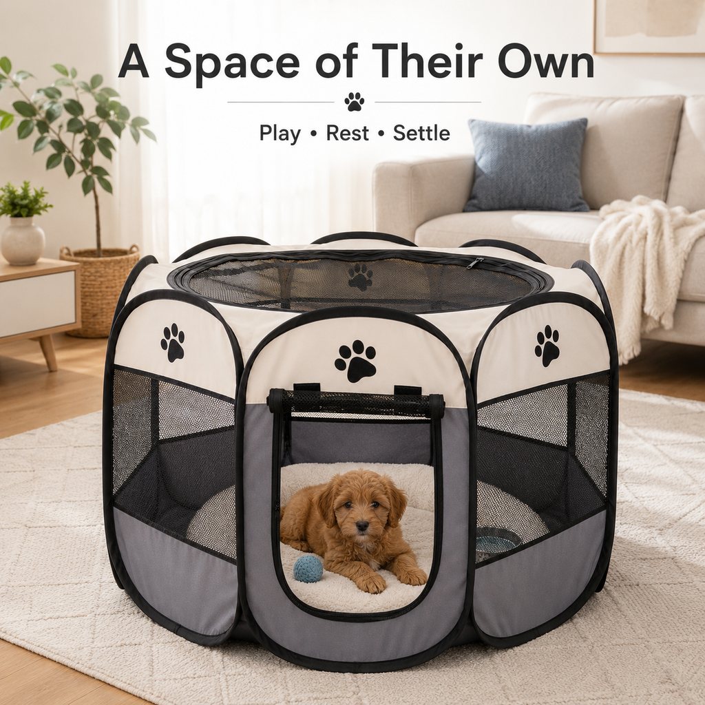 Portable pet playpen creates a space of their own