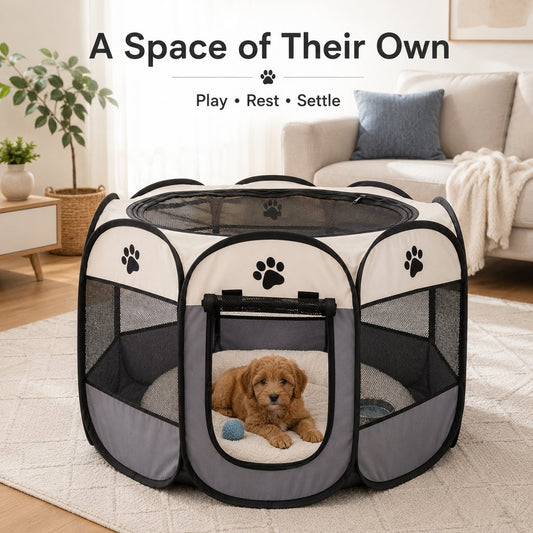 Portable pet playpen creates a space of their own