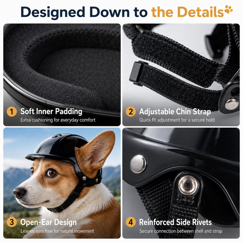 Paws in Awe Lightweight Pet Protective Helmet for Car Rides & Outdoor Adventures - Adjustable Open-Ear Head Guard for Cats & Small Dogs image 10
