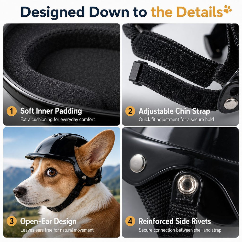 Paws in Awe Lightweight Pet Protective Helmet for Car Rides & Outdoor Adventures - Adjustable Open-Ear Head Guard for Cats & Small Dogs image 10