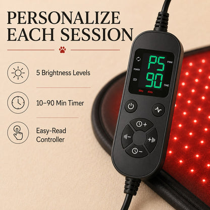 Digital controller with brightness and timer settings for pet light mat