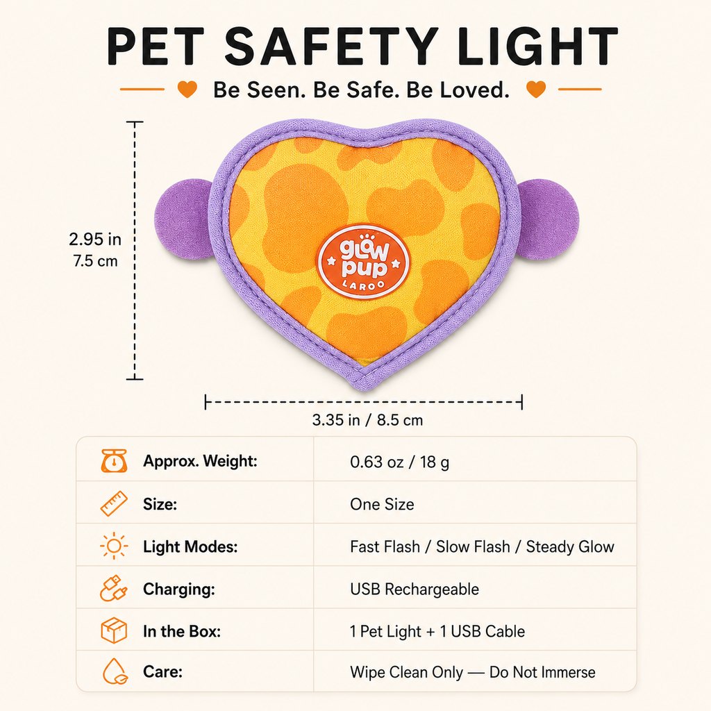 Rechargeable heart pet visibility light for evening walks