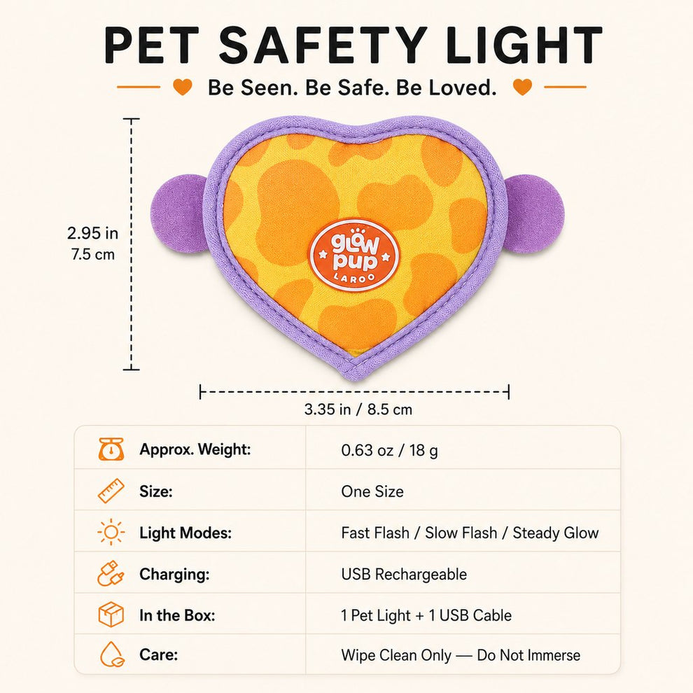 Rechargeable heart pet visibility light for evening walks