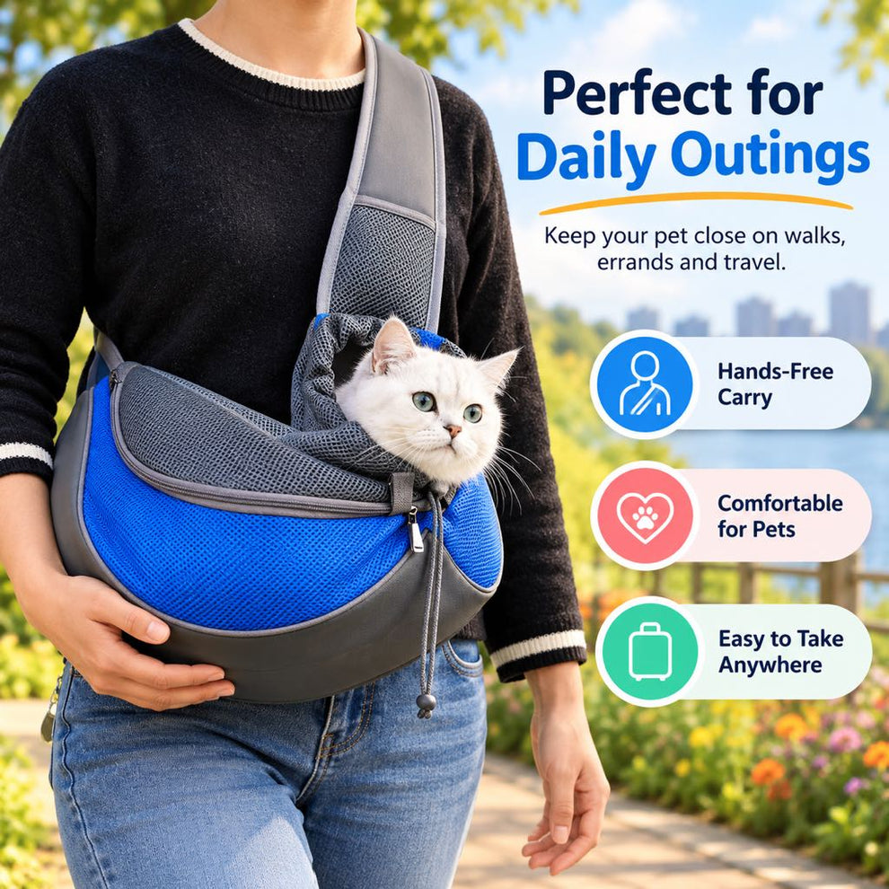 Pet sling carrier on a daily walk