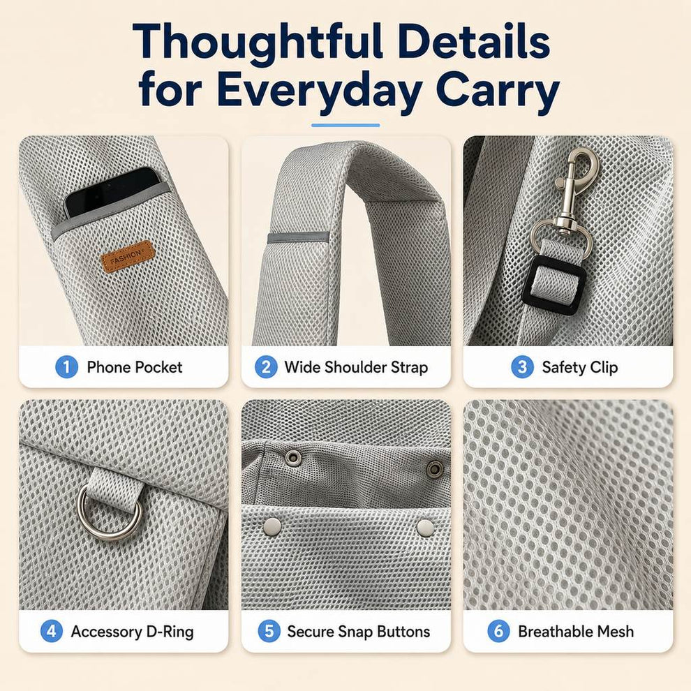 Paws in Awe Crossbody Pet Sling Carrier for Small Dogs & Cats - Breathable Hands-Free Travel Bag for Walks, Errands & Vet Visits image 5