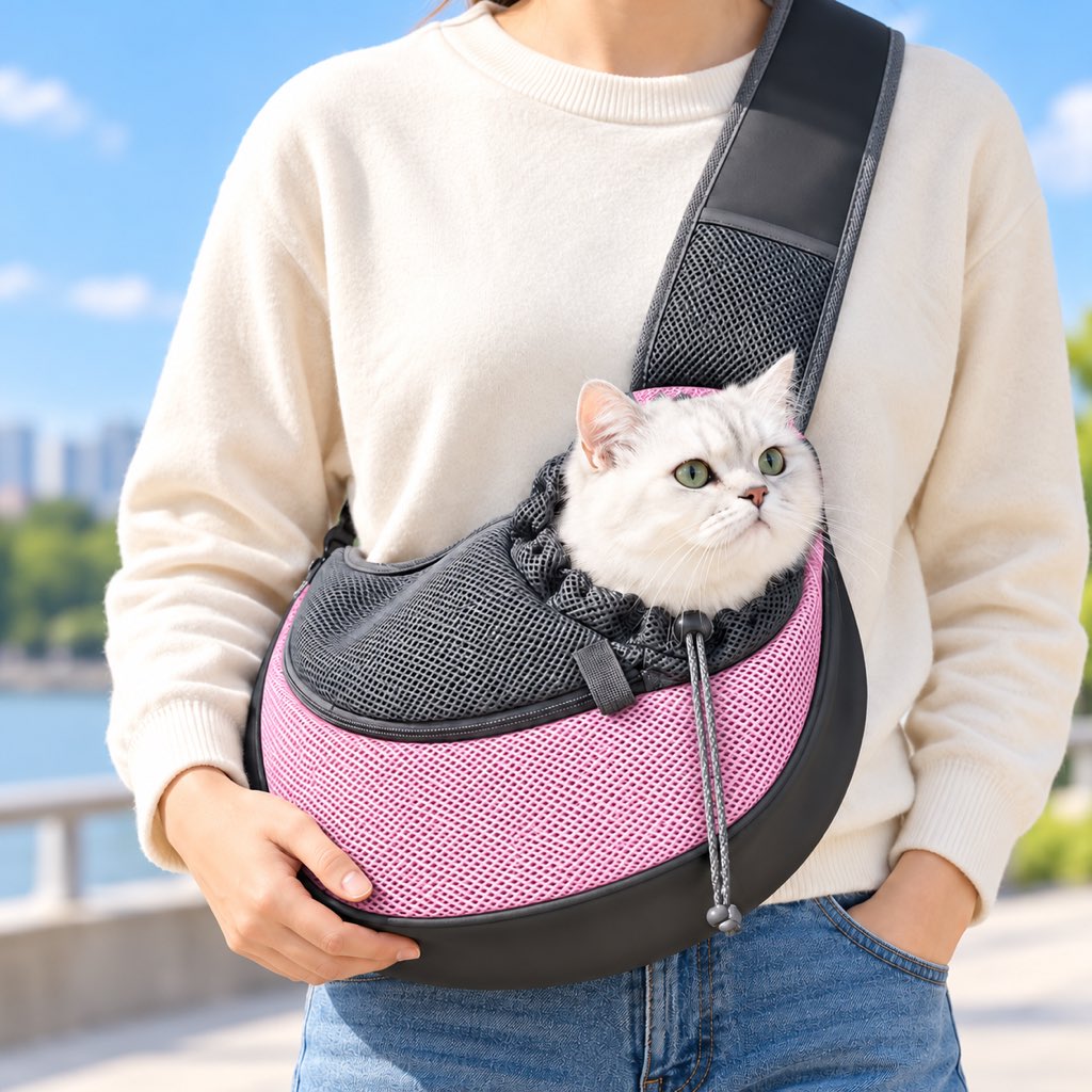 Pink pet sling carrier for cats and small dogs