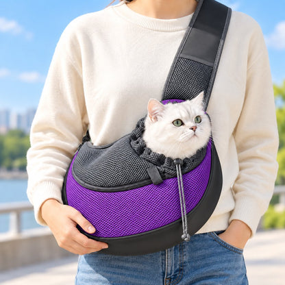 Purple pet sling carrier for cats and small dogs