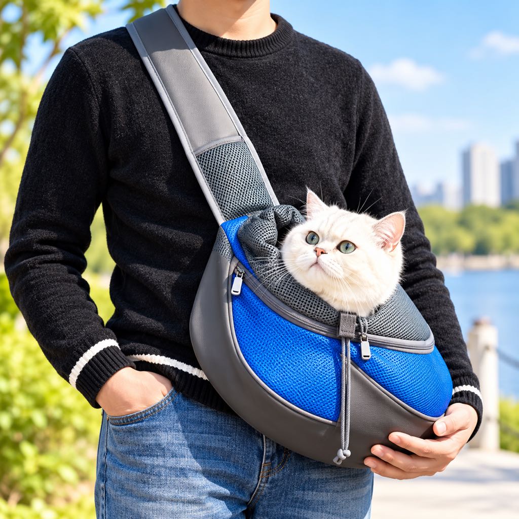 Royal Blue pet sling carrier for cats and small dogs