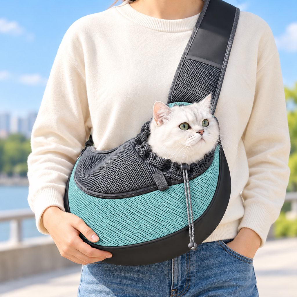 Sky Blue pet sling carrier for cats and small dogs