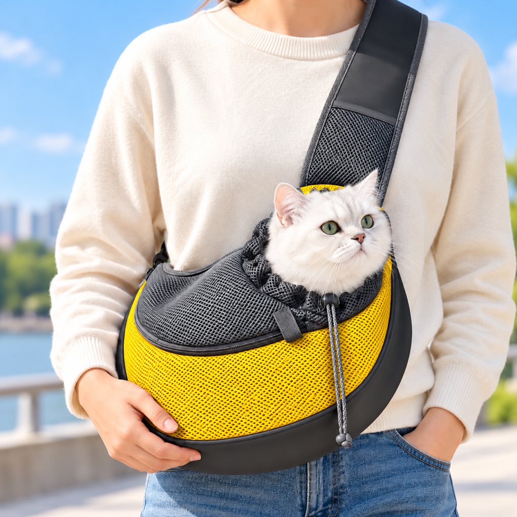 Paws in Awe Breathable Pet Sling Carrier for Cats & Small Dogs - Hands-Free Shoulder Bag for Walks & Travel
