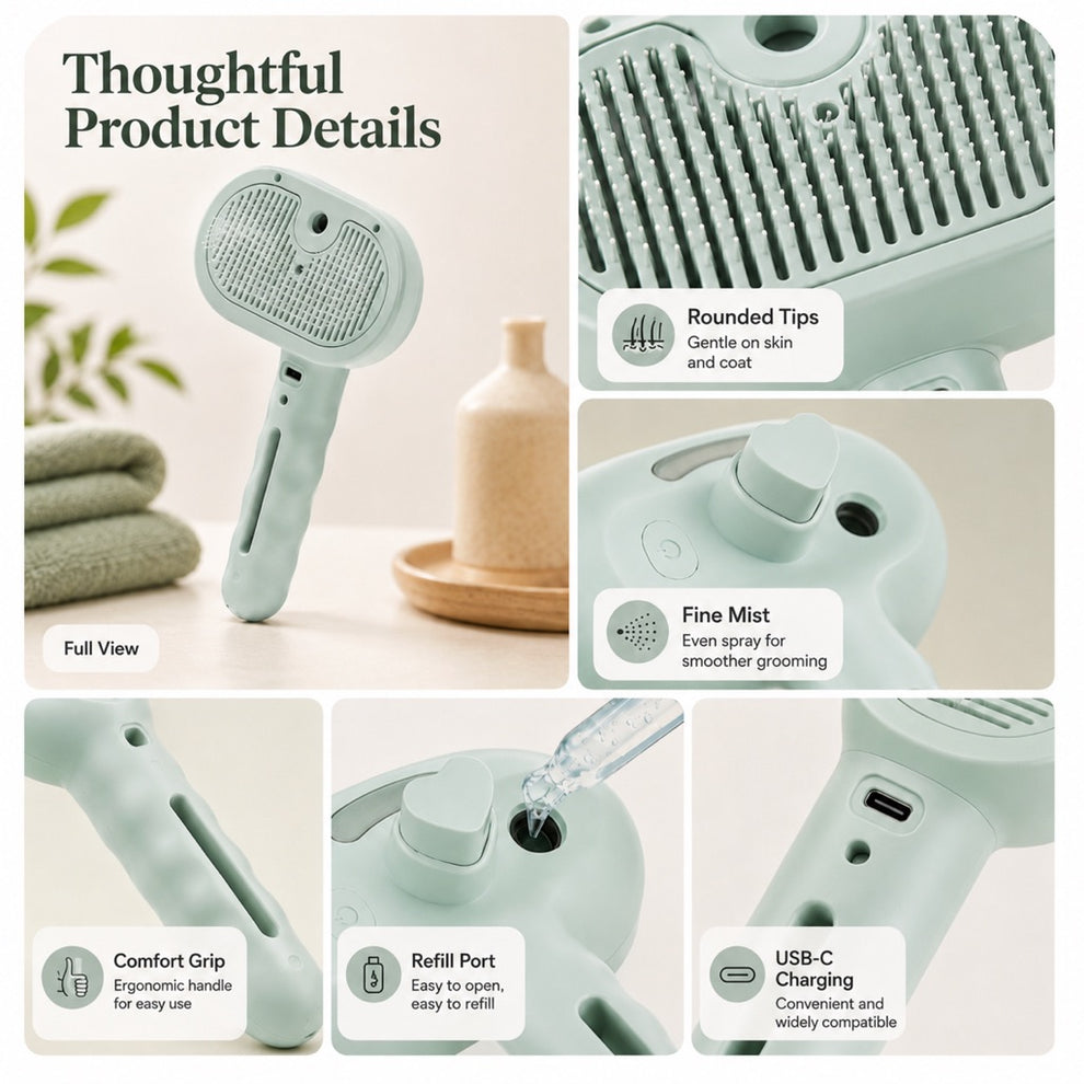 Paws in Awe Pet Spray Grooming Brush for Cats & Dogs - Gentle Mist De-Shedding Comb for Loose Fur, Flying Hair & Daily Coat Care image 10