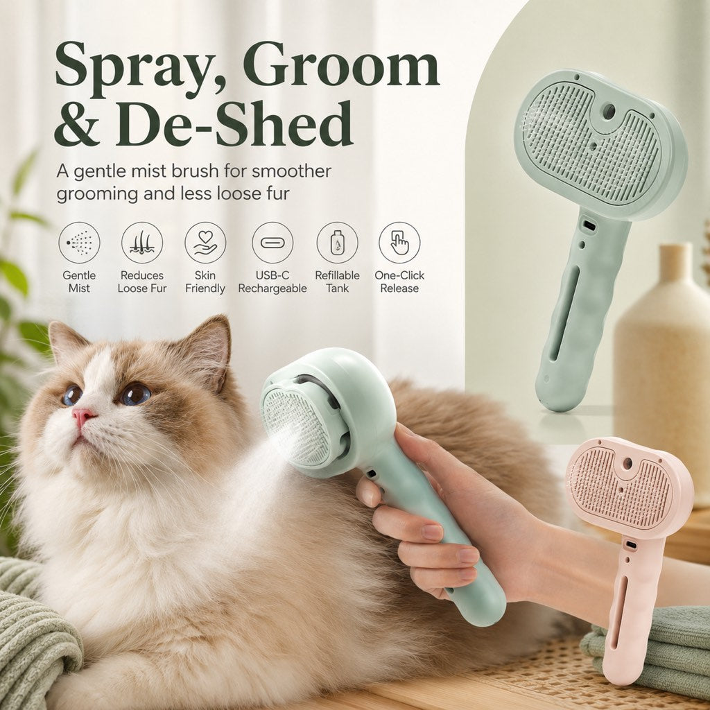 Paws in Awe Pet Spray Grooming Brush for Cats & Dogs - Gentle Mist De-Shedding Comb for Loose Fur, Flying Hair & Daily Coat Care image 2