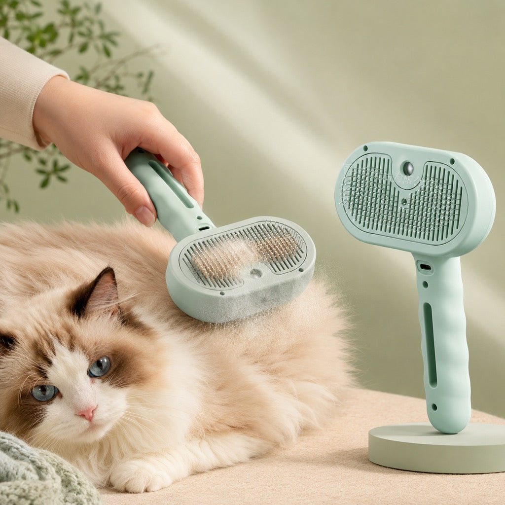Paws in Awe Pet Spray Grooming Brush for Cats & Dogs - Gentle Mist De-Shedding Comb for Loose Fur, Flying Hair & Daily Coat Care image 1