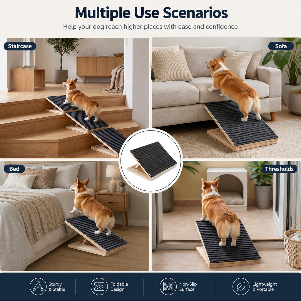 Foldable Wooden Dog Stairs for Small Dogs - Non-Slip Pet Ramp for Sofa, Bed & Indoor Steps image 4