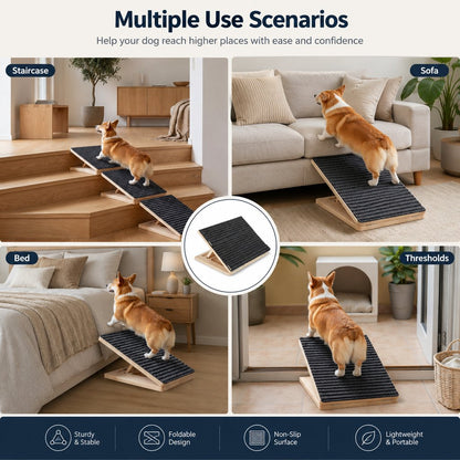 Foldable Wooden Dog Stairs for Small Dogs - Non-Slip Pet Ramp for Sofa, Bed & Indoor Steps image 4
