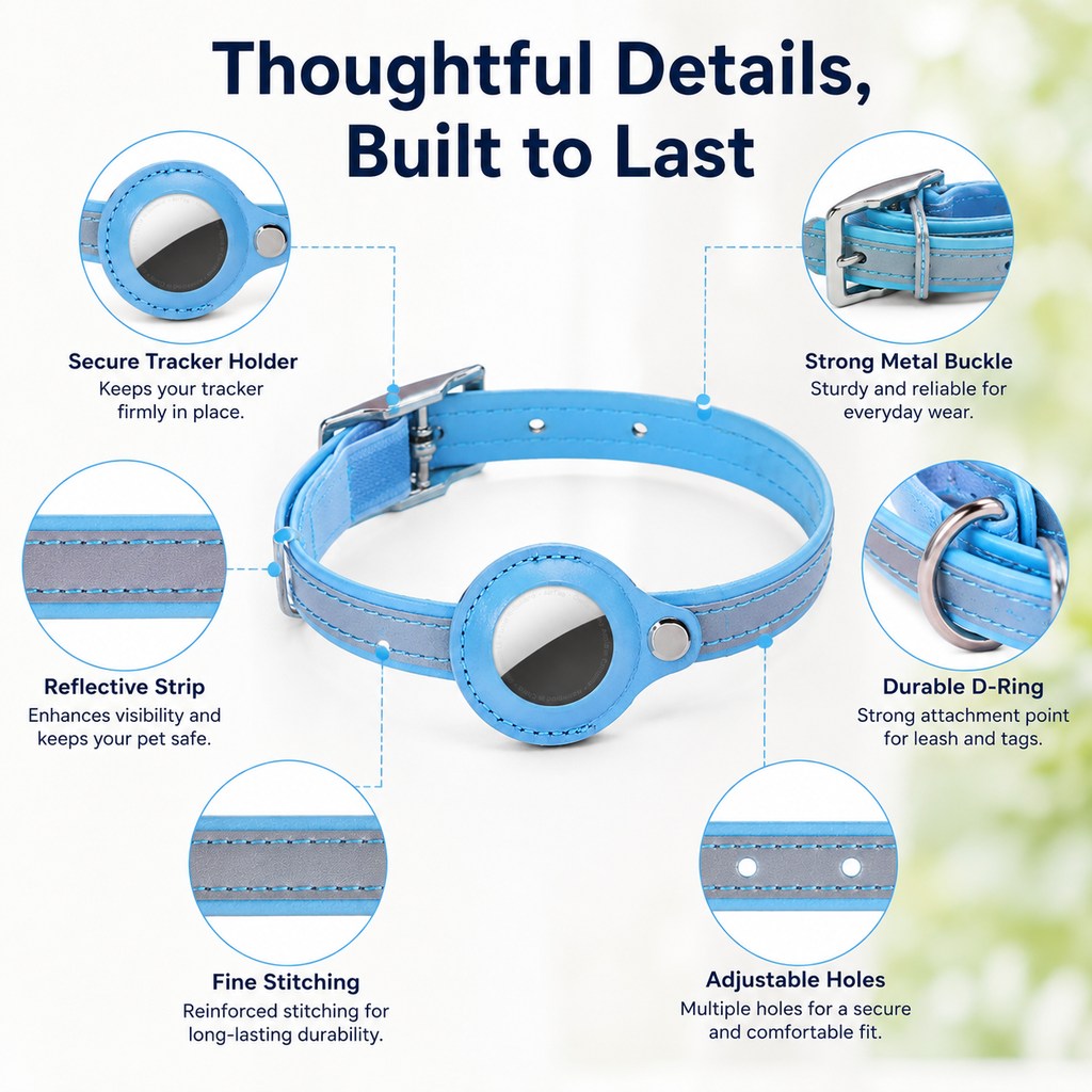 Paws in Awe AirTag-Compatible Reflective Pet Tracking Collar for Cats & Small Dogs - Secure Holder for Outdoor Adventures & Night Visibility image 4