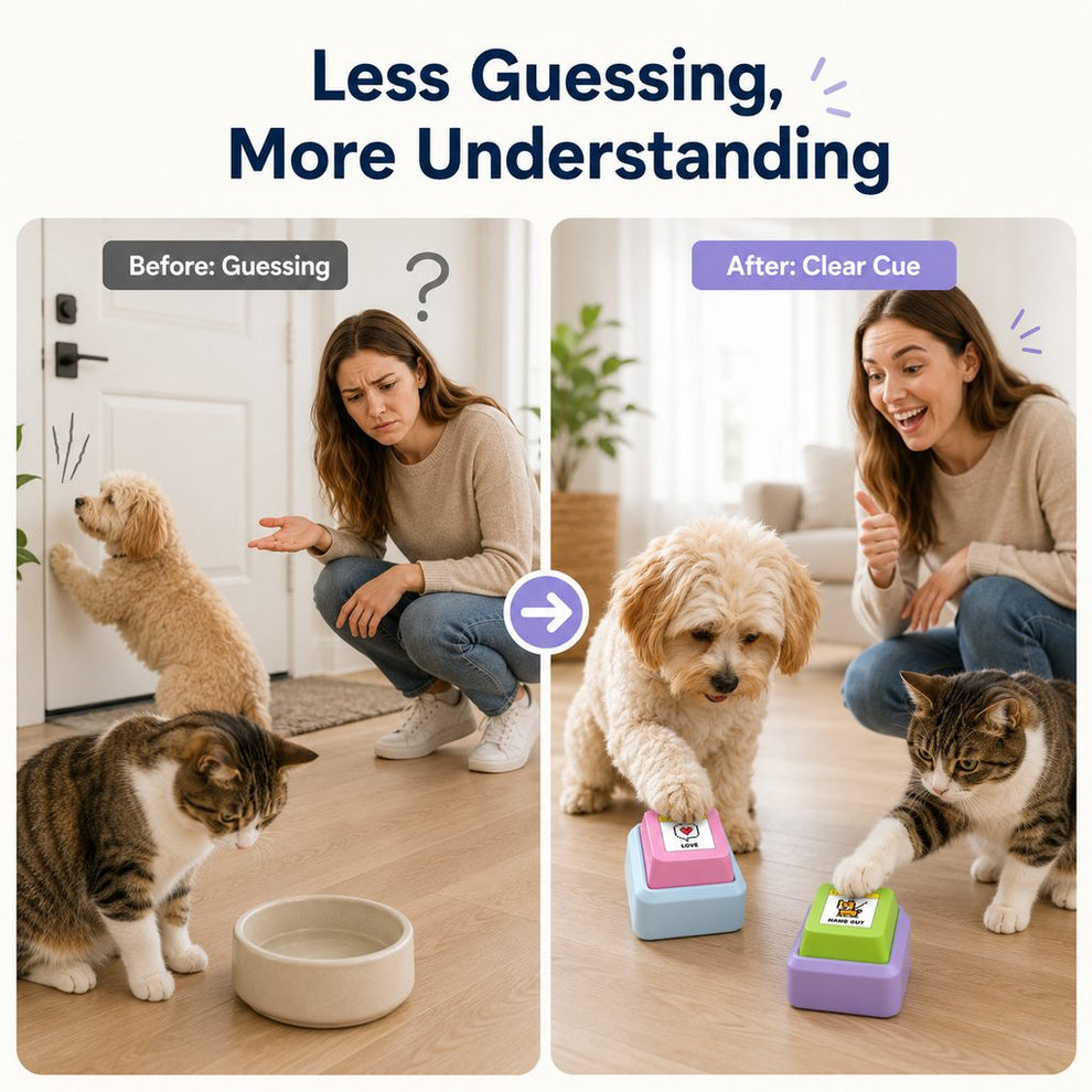 Pet voice button helps reduce guessing during daily routines