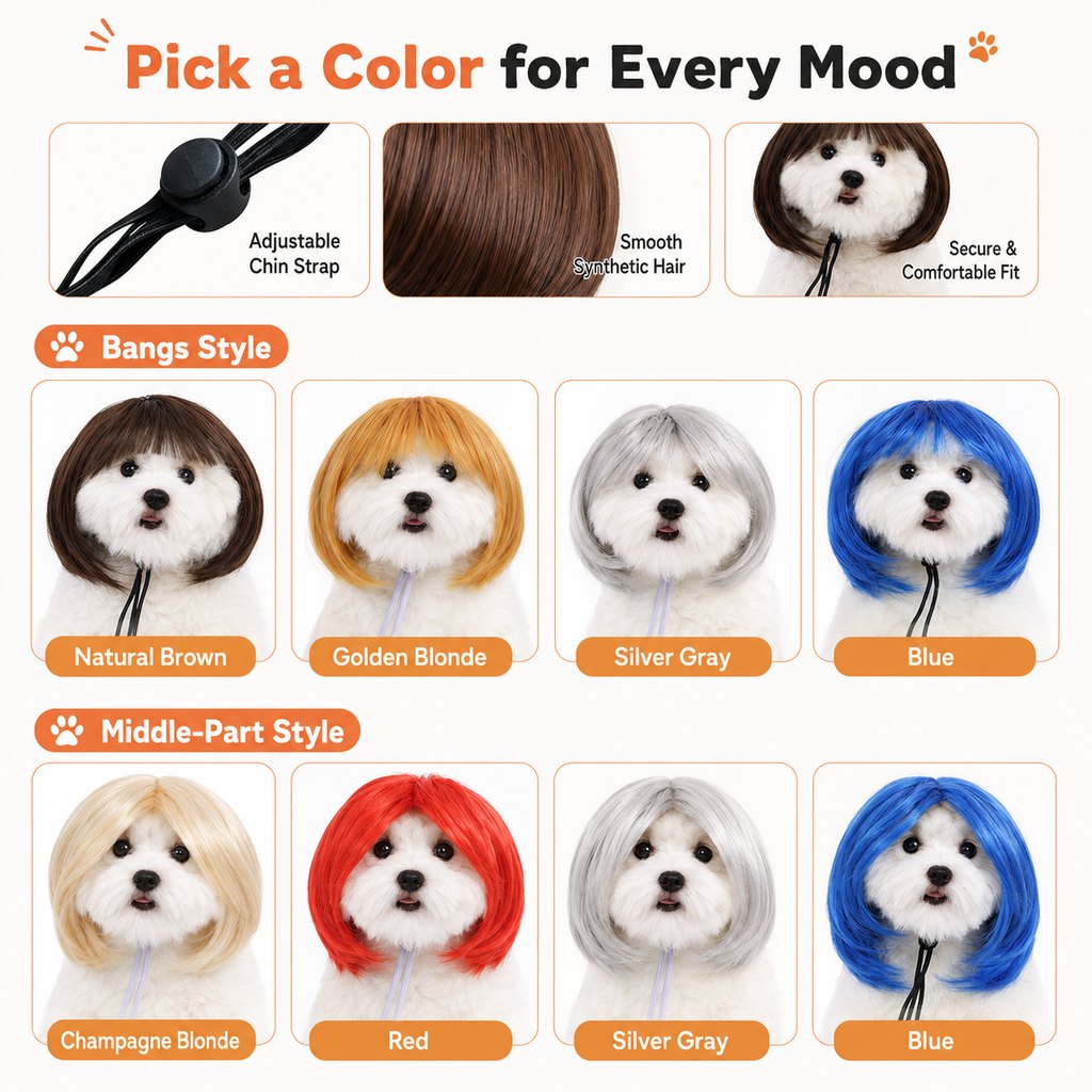 Paws in Awe Funny Short Bob Pet Wig for Photos & Parties - Easy Costume Prop for Cats & Small Dogs image 5