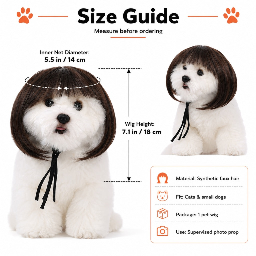 Paws in Awe Funny Short Bob Pet Wig for Photos & Parties - Easy Costume Prop for Cats & Small Dogs image 10