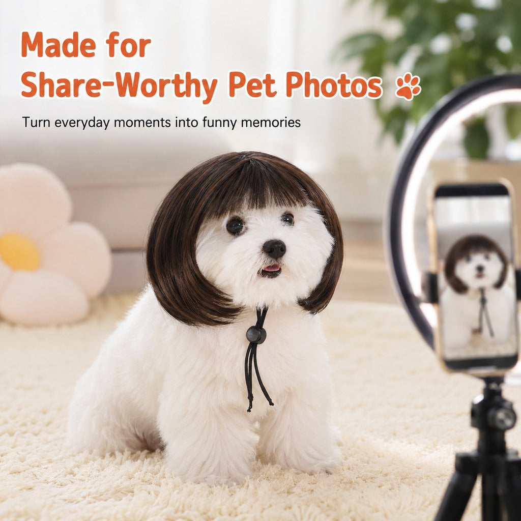Paws in Awe Funny Short Bob Pet Wig for Photos & Parties - Easy Costume Prop for Cats & Small Dogs image 3