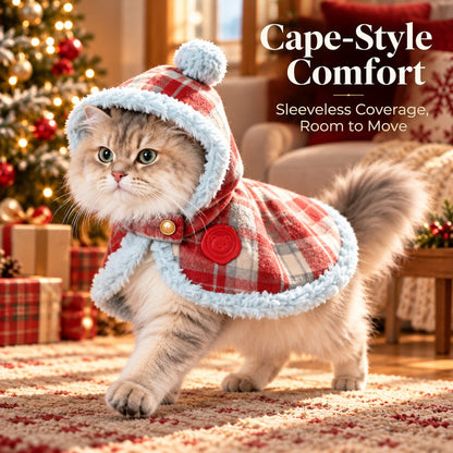 sleeveless hooded Christmas cape for cats with room to move