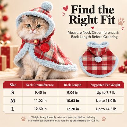 Christmas pet cape size chart for small medium and large