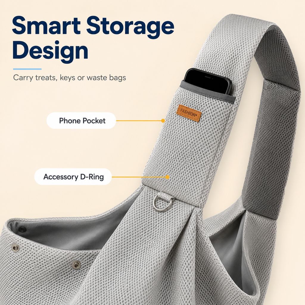 Paws in Awe Crossbody Pet Sling Carrier for Small Dogs & Cats - Breathable Hands-Free Travel Bag for Walks, Errands & Vet Visits image 8