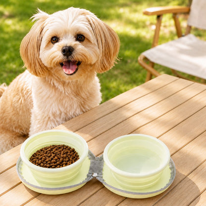 pink collapsible pet travel bowl