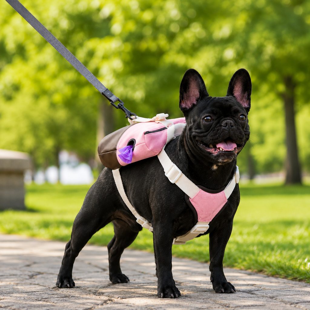 Pink Frenchie Adventure Backpack Harness
