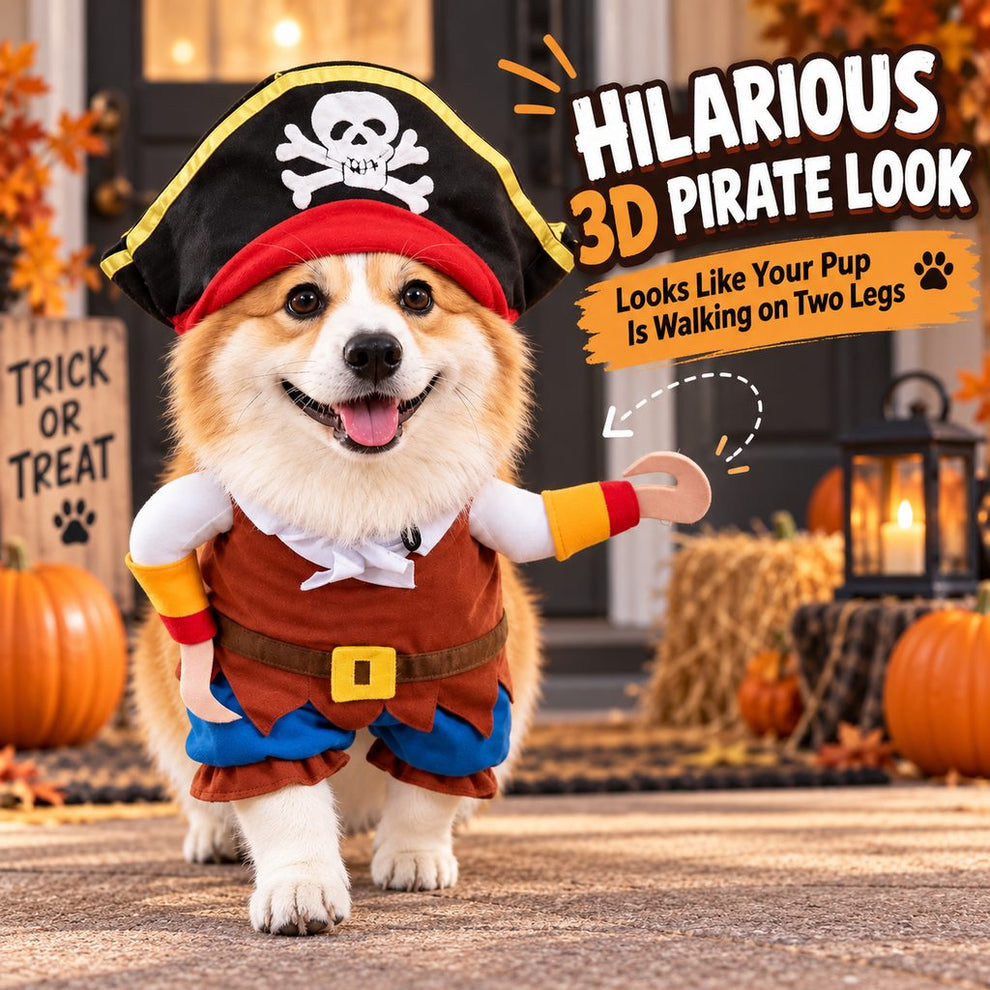 Pirate dog costume curved hook arm detail