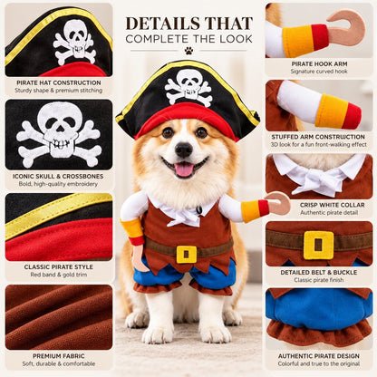 Pirate dog costume chest and neck size guide S to XL