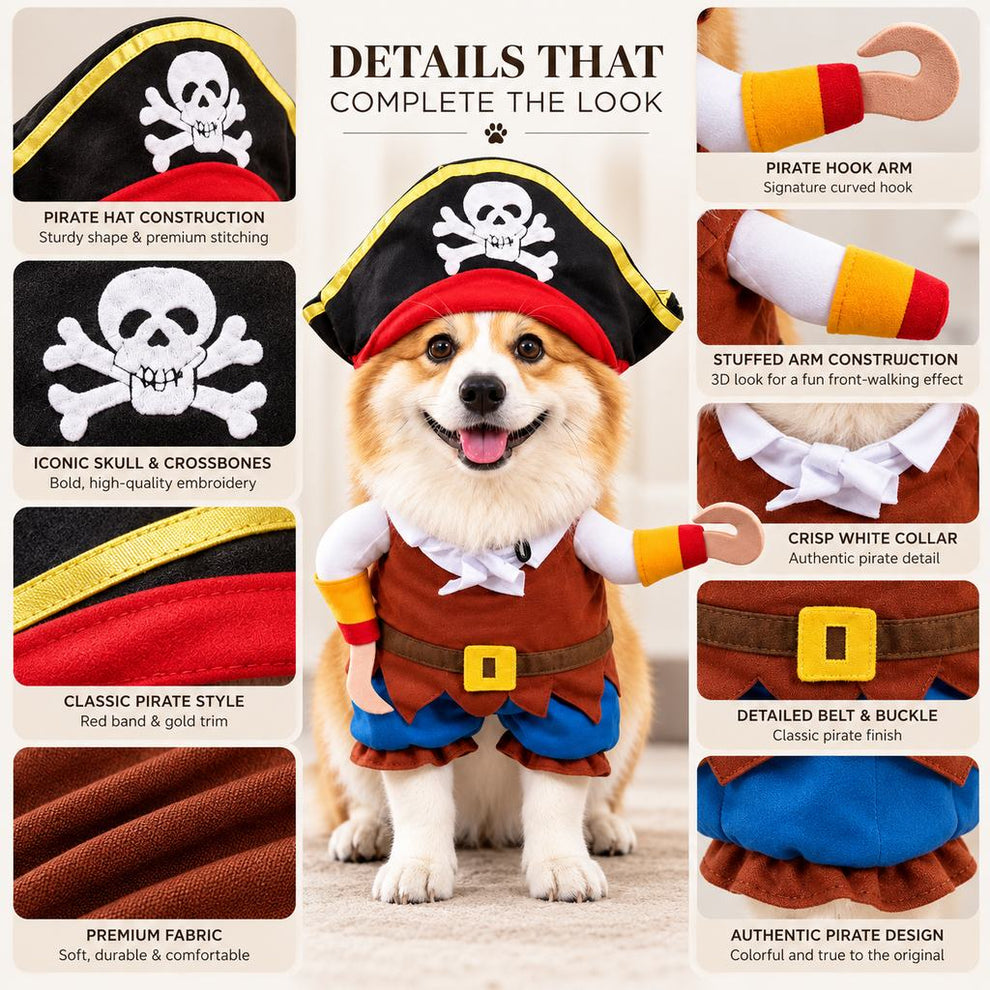 Pirate dog costume chest and neck size guide S to XL