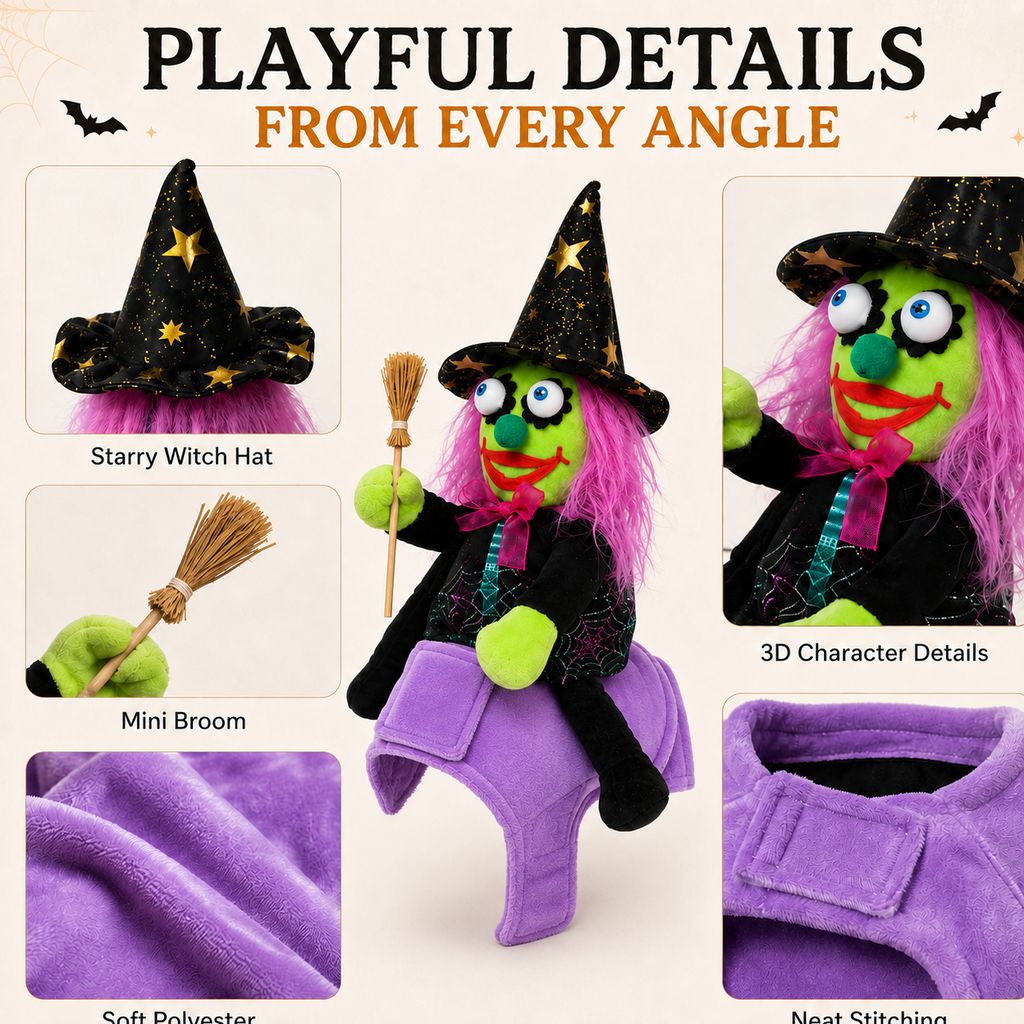 Paws in Awe 3D Witch Rider Halloween Pet Costume for Trick-or-Treating, Parties & Photos – Instant Funny Look for Dogs & Cats image 8
