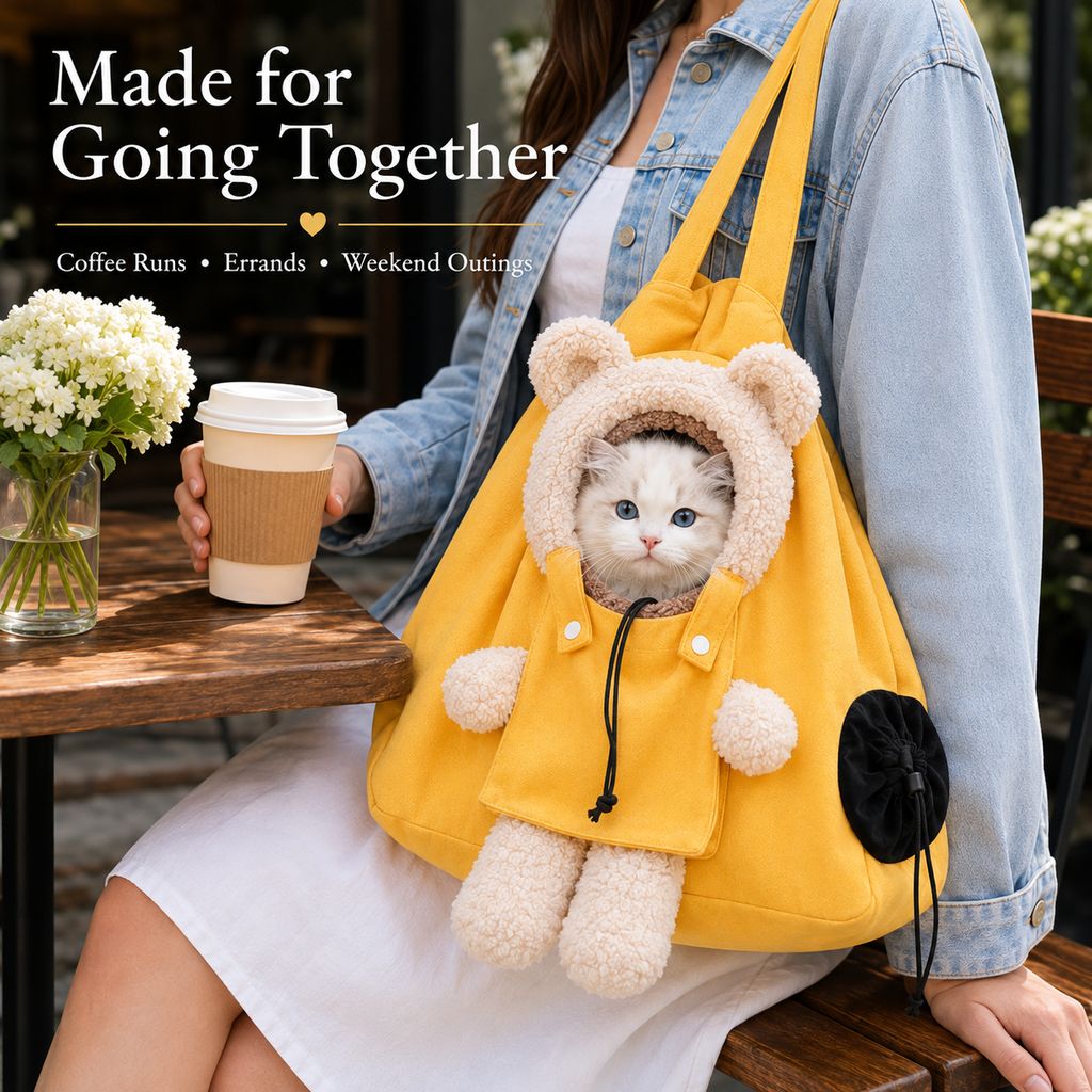 Plush bear cat carrier tote made for going together