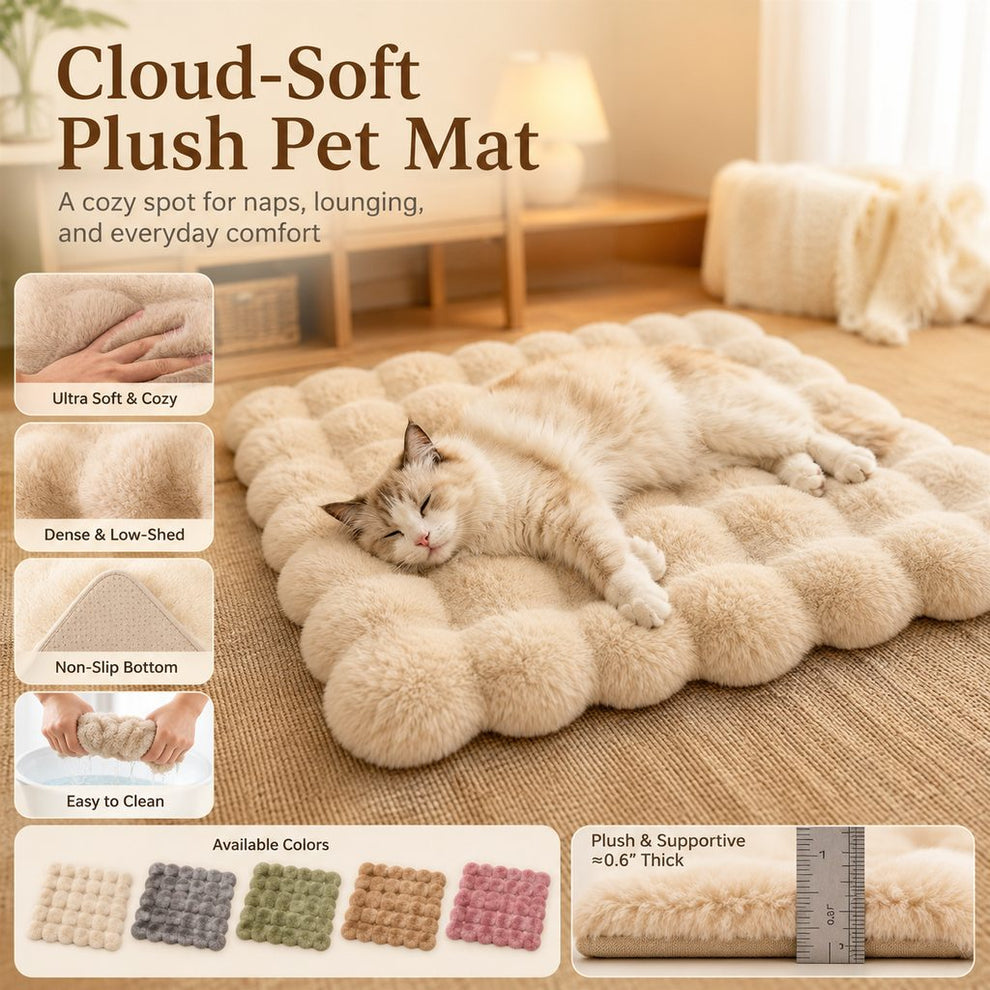 Paws in Awe Plush Cat Bed Mat for Indoor Naps - Non-Slip Washable Faux Fur Cushion for Cats & Small Dogs image 9