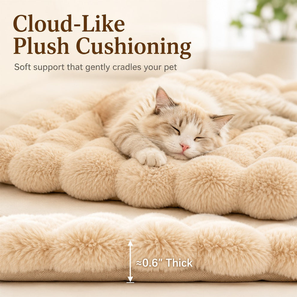 Paws in Awe Plush Cat Bed Mat for Indoor Naps - Non-Slip Washable Faux Fur Cushion for Cats & Small Dogs image 5