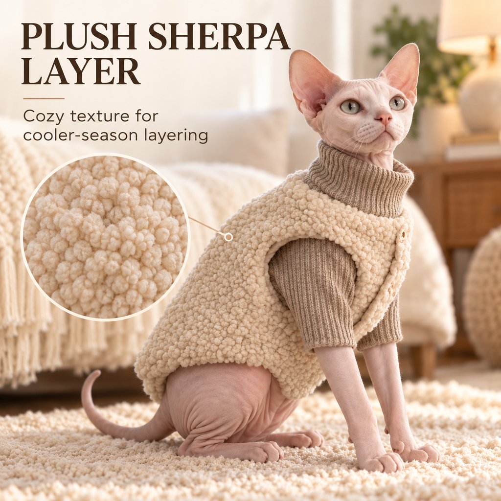 Plush sherpa texture on sleeveless cat vest