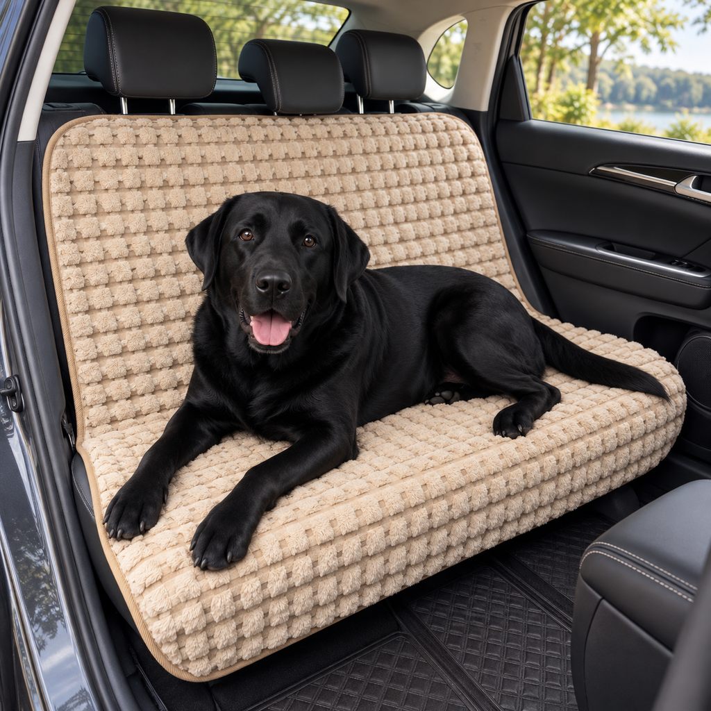 Light Khaki plush dog car seat cover for back seat