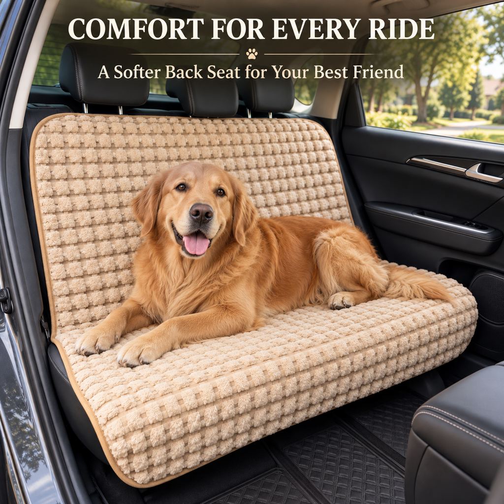 Plush dog back seat cover for comfortable car rides
