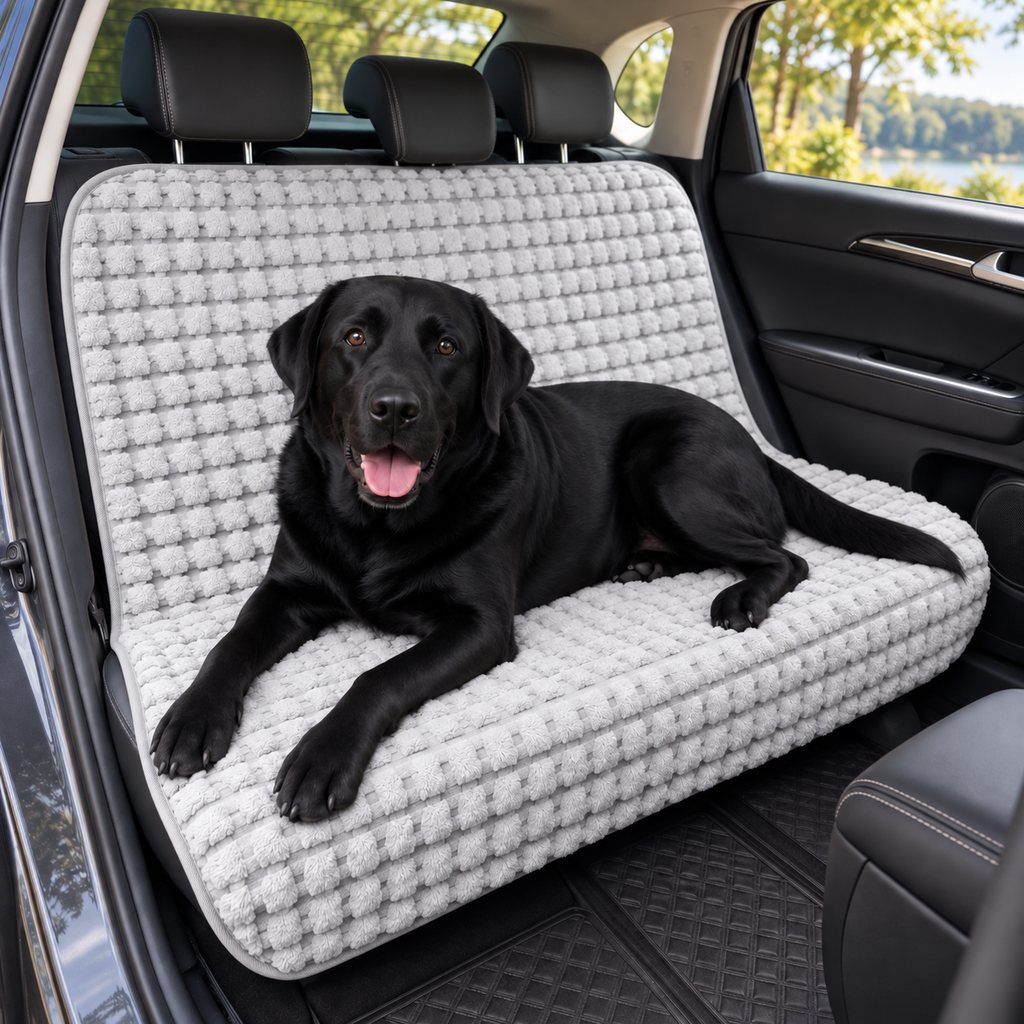 Light Gray plush dog car back seat cover
