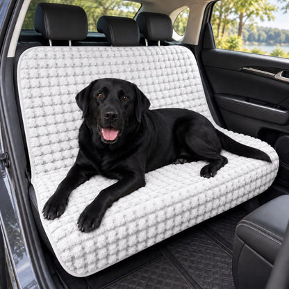 Cream White plush dog car back seat cover