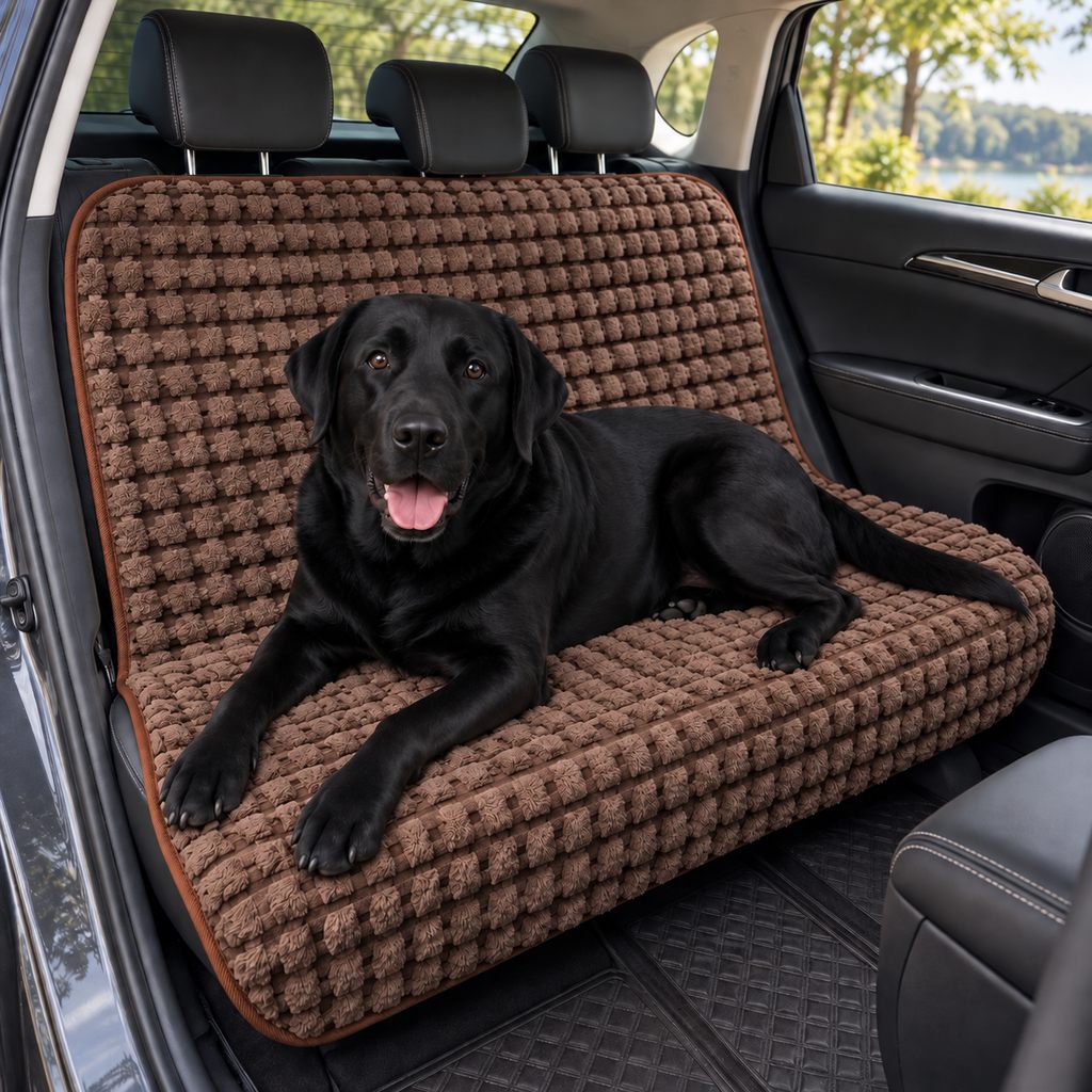 Dark Brown plush dog car back seat cover