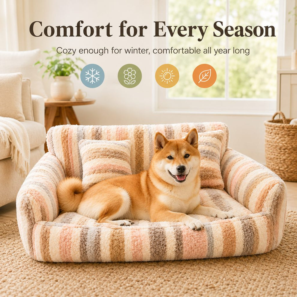 Paws in Awe Cozy Plush Dog Sofa Bed for Living Rooms - Soft Bolstered Support for Everyday Naps image 5