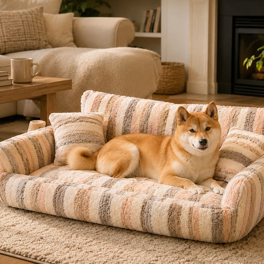 Paws in Awe Cozy Plush Dog Sofa Bed for Living Rooms - Soft Bolstered Support for Everyday Naps image 1