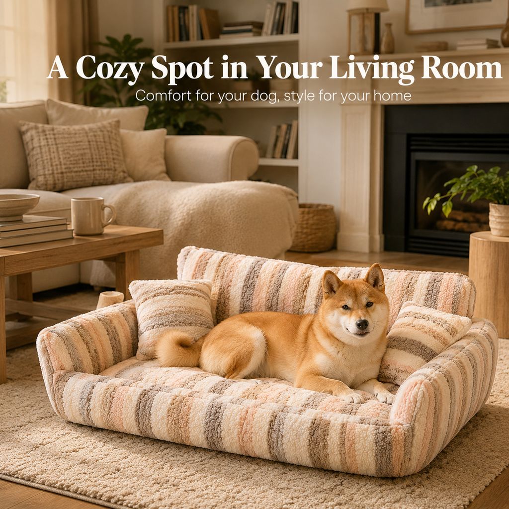 Paws in Awe Cozy Plush Dog Sofa Bed for Living Rooms - Soft Bolstered Support for Everyday Naps image 6