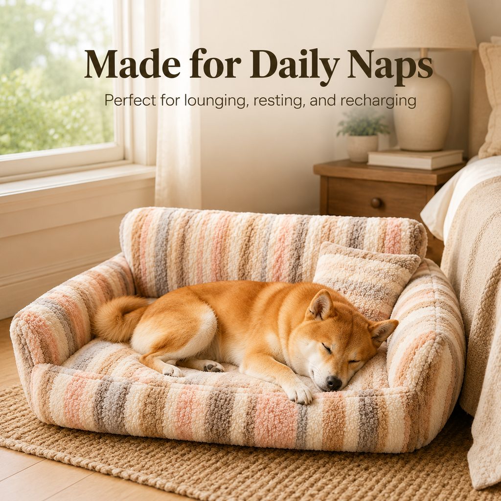 Paws in Awe Cozy Plush Dog Sofa Bed for Living Rooms - Soft Bolstered Support for Everyday Naps image 2