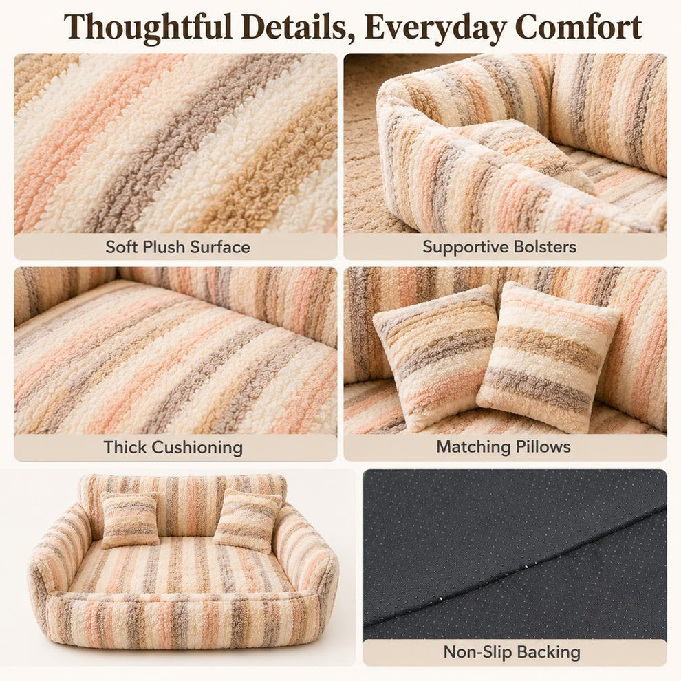 Paws in Awe Cozy Plush Dog Sofa Bed for Living Rooms - Soft Bolstered Support for Everyday Naps image 9