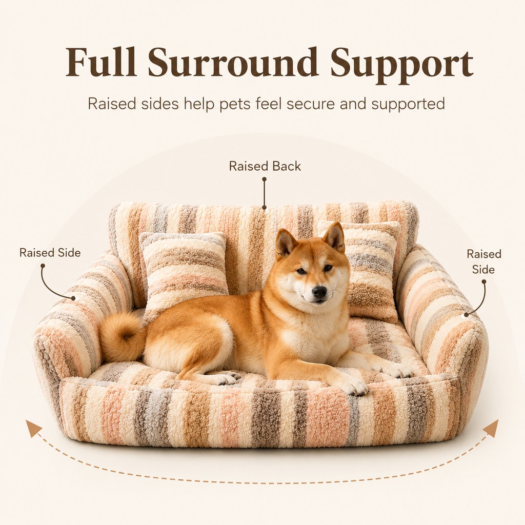 Paws in Awe Cozy Plush Dog Sofa Bed for Living Rooms - Soft Bolstered Support for Everyday Naps image 4