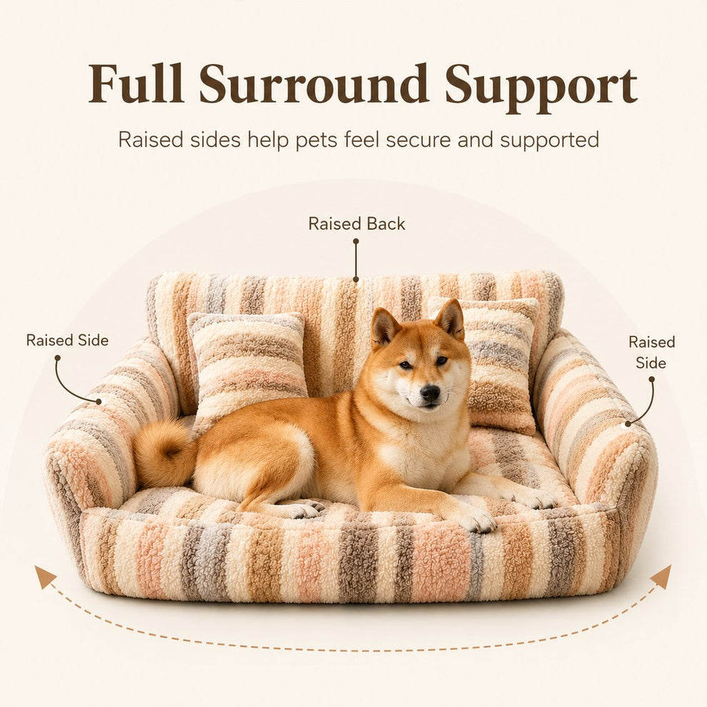 Paws in Awe Cozy Plush Dog Sofa Bed for Living Rooms - Soft Bolstered Support for Everyday Naps image 4