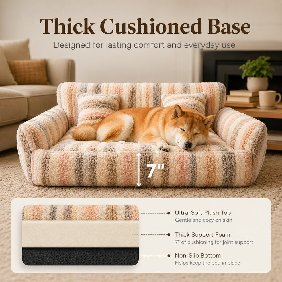 Paws in Awe Cozy Plush Dog Sofa Bed for Living Rooms - Soft Bolstered Support for Everyday Naps image 3
